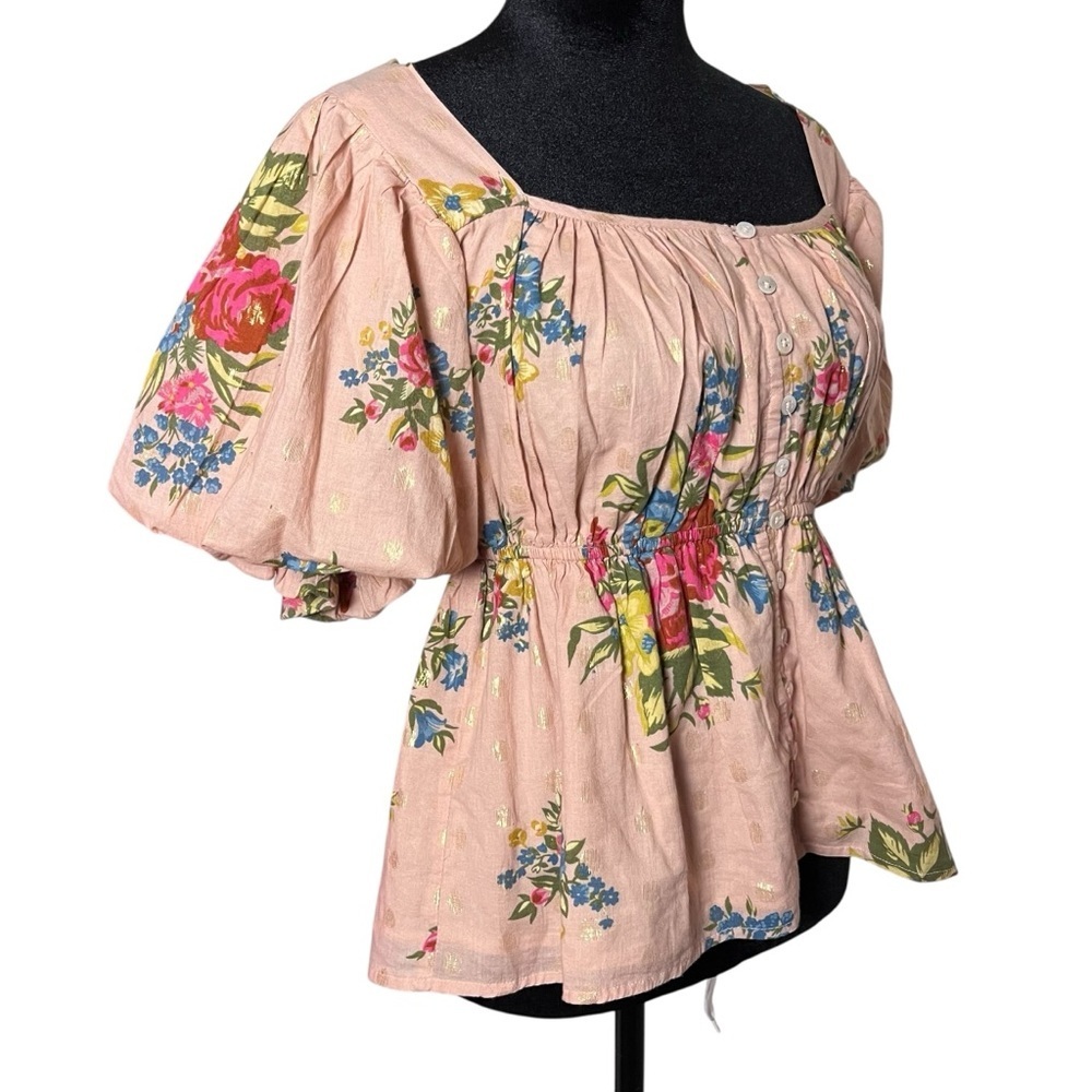 Anthropologie Love The Label Rosette Babydoll Blouse Floral Print Peasant Size M - Picture 10 of 13